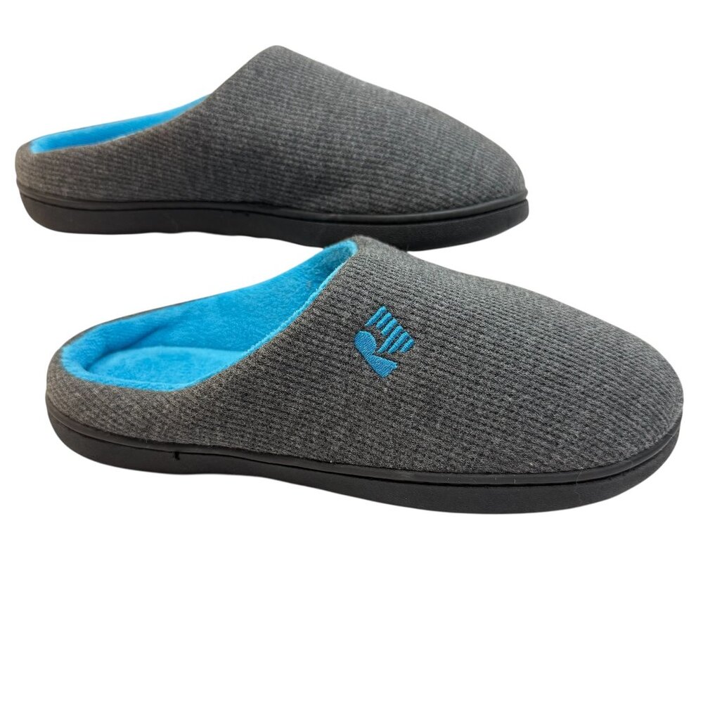 RockDove Two-Tone Men’s Memory Foam Slippers – Gray/Blue – Size Men's 7-8 Cozy